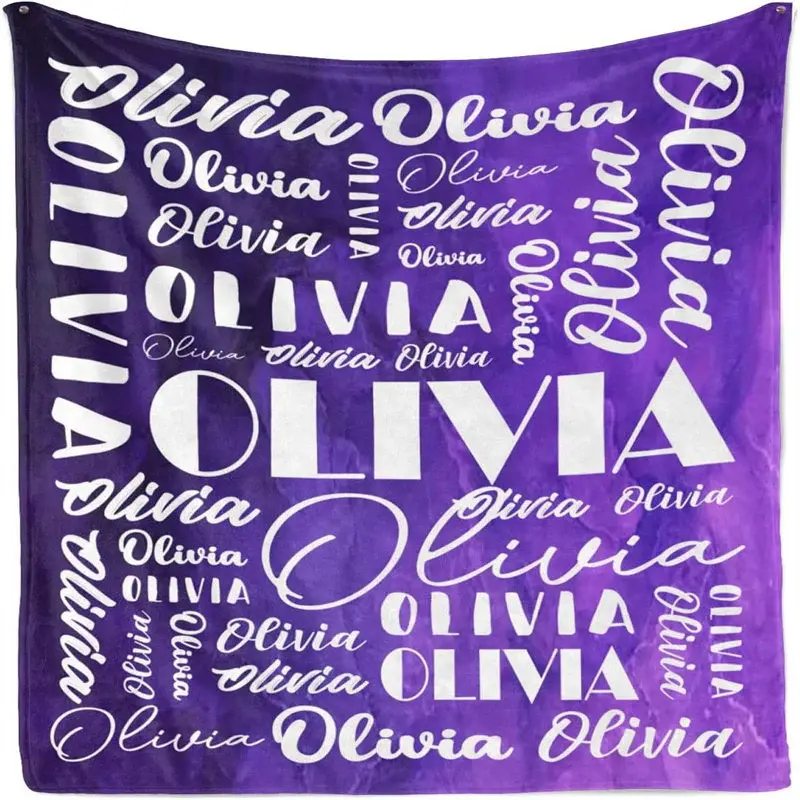 Gradation Purple White Text Customized Name Blanket - Aperturee