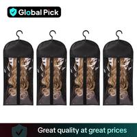 Plastic Cover Wig Storage Bag with Hook, 4 Counts Dustproof Zipper Wig & Hair Extension Hanger, Durable Reusable Plastic Cove...