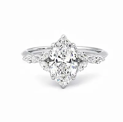 10K White Gold 1 CT Marquise Moissanite Personalized Engraving Engagement Ring