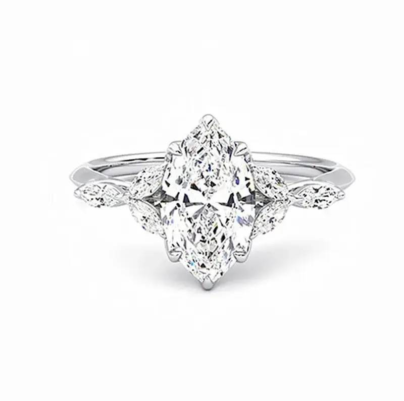 10K White Gold 1 CT Marquise Moissanite Personalized Engraving Engagement Ring