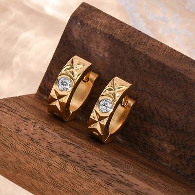 304 Stainless Steel with Cubic Zirconia Polishing effect Hoop Earrings