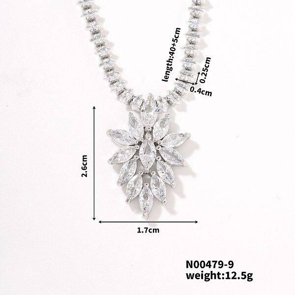 Trendy Unique Style Leaf Brass Rhinestone Pendant Necklace with Rhinestone Cup Chain for Women Girl