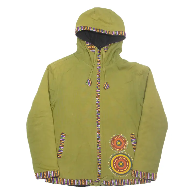 Womens Coat Green Hooded Geometric M
