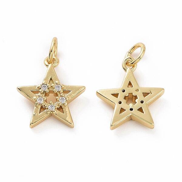 Brass Micro Pave Cubic Zirconia Star Charms