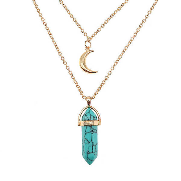 Natural Turquoise Cone Pendant Double Layer Necklace