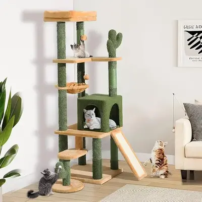 YITAHOME Cactus Cat Tree Tower 37/44.5/60/76 Inch with Self-Grooming Brush, Multi-Level Features, and Sisal Scratching Posts ...