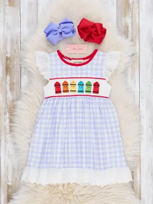 Bright Crayons Embroidered Gingham Dress