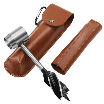 Survival Wrench with PU Leather Storage Bag, Manual Wood Auger Wrench, Scotch Eye Wood Auger Drill Bit, Multifunctional Hand ...