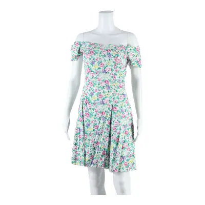 ROBERTA Womens Fit & Flare Dress White 90s Floral Knee Length S