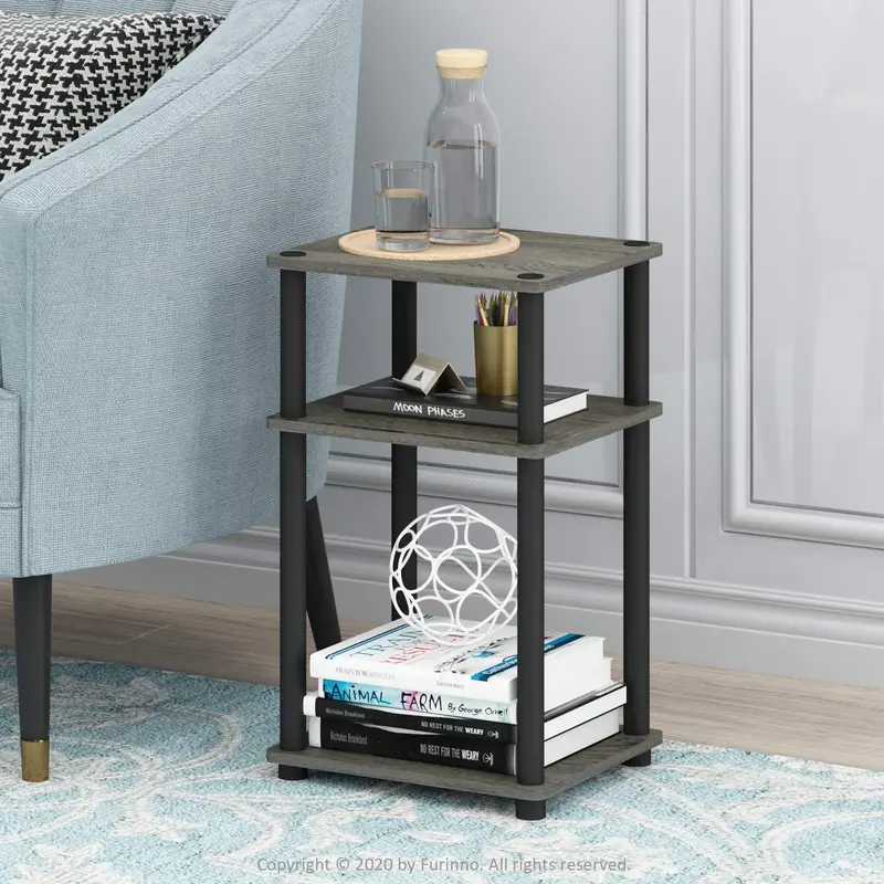 HOMLUX Just 3-Tier Turn-N-Tube End Table – French Oak/Black, Affordable & Chic Furniture