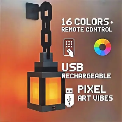 DIYCOM Pixel Lantern Night Lamp 16-Color RGB Changing Light USB-C Rechargeable Remote Control Four Modes Gamer Bedroom Decora...