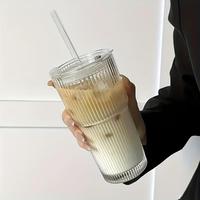 Glass Cup with Straw & Lid, Durable Drinking Glass Cup, Drinking Cup for Coffee, Tea, Whiskey, Milk, Ice American Coffee & La...