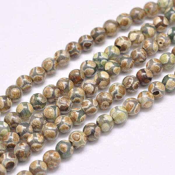 Natural Tibetan Turtle Back Pattern dZi Agate Beads Strands