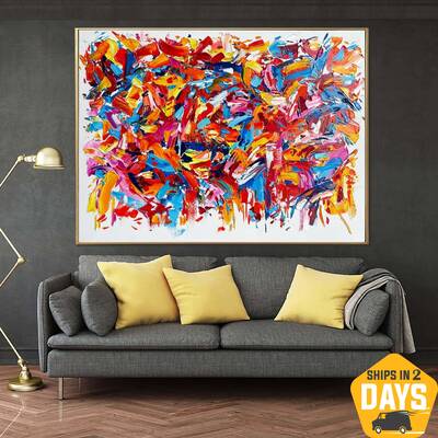 Abstract Colorful Painting on Canvas Vibrant Wall Art Original Impasto Painting Hand-Painted Art Modern Fine Art for Living R...