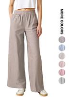 Women's Striped Print Linen Pants, Casual Comfy Elastic Waist Trousers for Outdoor Wear, Ladies Bottoms for All Seasons, Gym ...