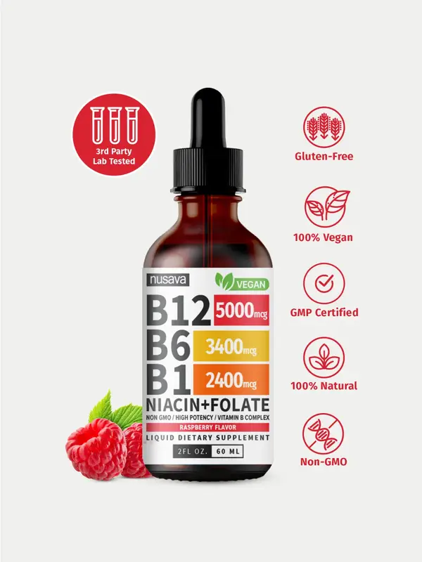 (1-PACK) Vitamin B12 Liquid Supplement Drops with B6, B1, Niacin & Folate - Edible Support for Energy, Brain & Heart, Non-GMO...