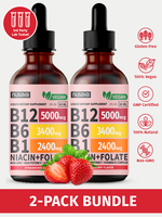 (2-PACK) Vitamin B12 Strawberry Liquid Supplement Drops with B6, B1, Niacin & Folate - Edible Support for Energy, Brain & Hea...