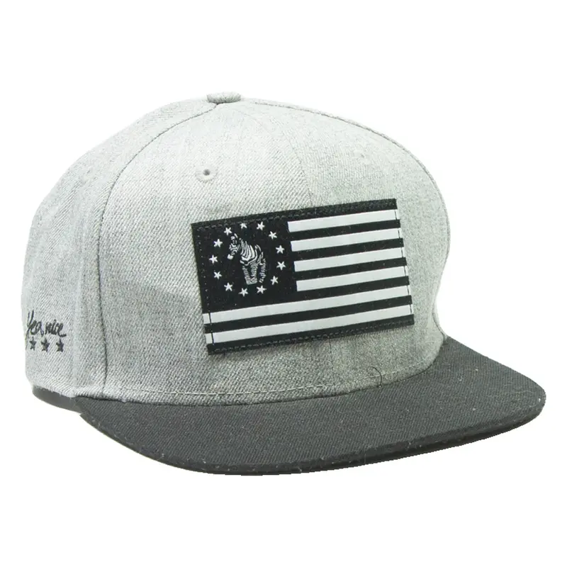 YEA NICE Mens Snapback Cap Grey Wool ONE SIZE