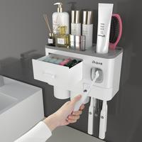 iHave Toothbrush Holders for Bathrooms, 2 Cups Toothbrush Holder Wall Mounted with Toothpaste Dispenser - Large Capacity Tray...