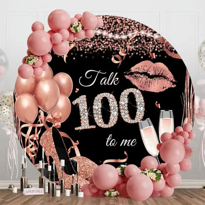 Rose Gold Balloon Heel Round 100th Birthday Backdrop - Aperturee