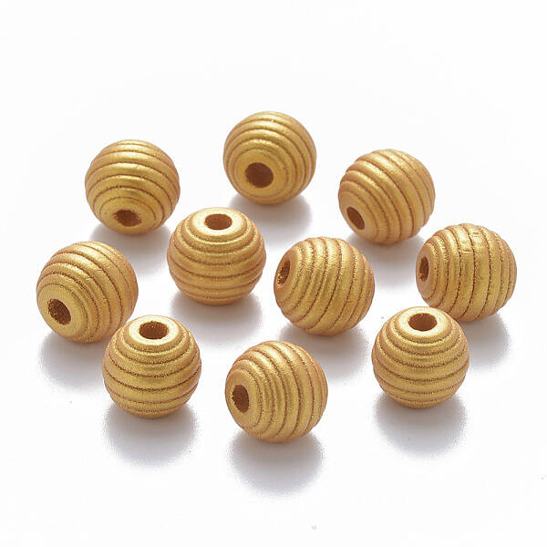 Painted Natural Wood Beehive Beads