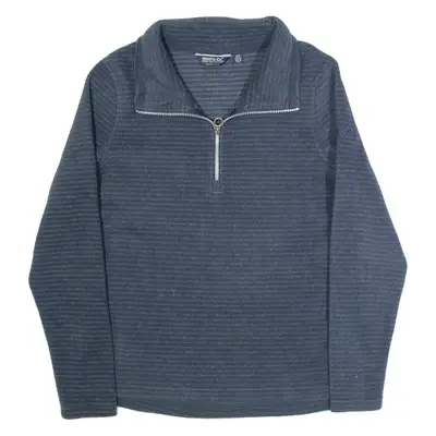 REGATTA Womens Patterned Fleece Blue Striped 1/4 Zip UK 10