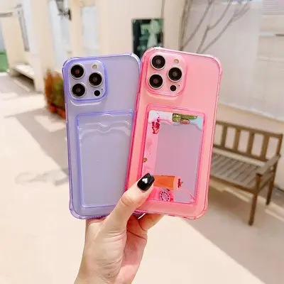 Clear Phone Case with Card Slot, Anti-fall Mobile Phone Case, Shockproof Phone Cover for iPhone 15 14 13 12 11 Pro Max XR XS ...