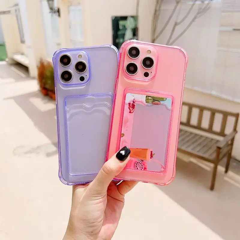 Clear Phone Case with Card Slot, Anti-fall Mobile Phone Case, Shockproof Phone Cover for iPhone 15 14 13 12 11 Pro Max XR XS ...
