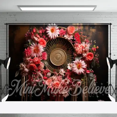 Woven Pink And Red Floral Wreath Backdrop For Photo - Aperturee