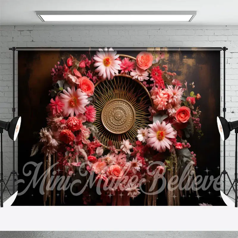 Woven Pink And Red Floral Wreath Backdrop For Photo - Aperturee