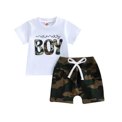 Toddler Baby Boy Summer Clothes Mamas Boy Letters Short Sleeve T-shirt and Camo Shorts Sets Baby Boy Summer Camouflage Outfit