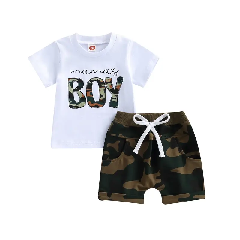 Toddler Baby Boy Summer Clothes Mamas Boy Letters Short Sleeve T-shirt and Camo Shorts Sets Baby Boy Summer Camouflage Outfit