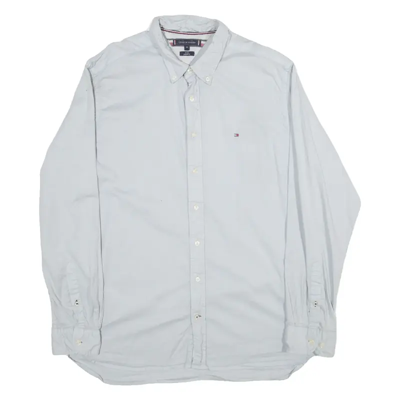 TOMMY HILFIGER Thflex Regular Fit Mens Plain Shirt Blue Long Sleeve 2XL