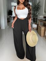 Women's Drawstring Tie Back Wide Leg Pocket Suspender Pants Casual Loose Fit Jumpsuit for Summer, Adjustable Design, Day Wear...