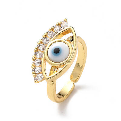 Lampwork Evil Eye Open Cuff Ring with Clear Cubic Zirconia