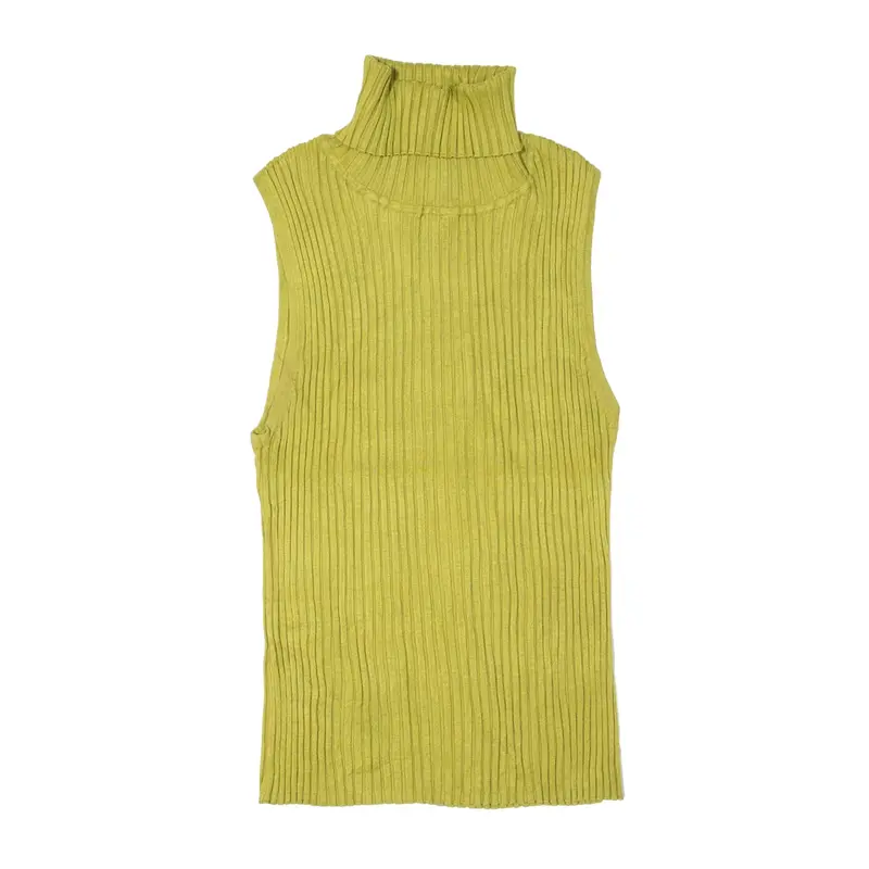 APOSTROPHE Vest Green Tight Knit Viscose Roll Neck Sleeveless Womens XL