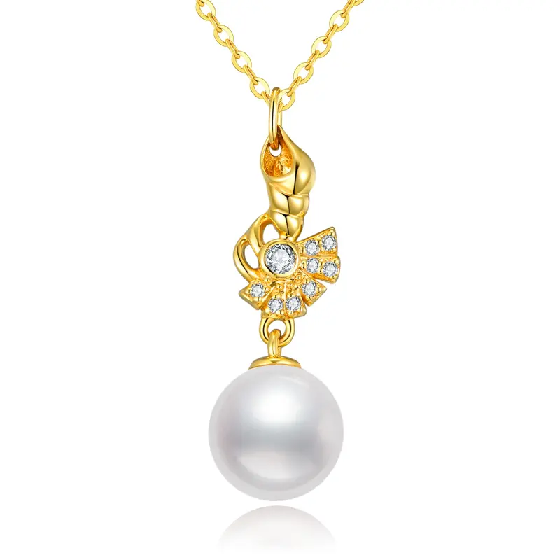 10K Gold Pearl & Cubic Zirconia Conch Pendant Necklace