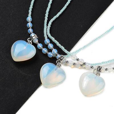 Opalite Heart Pendant Necklaces