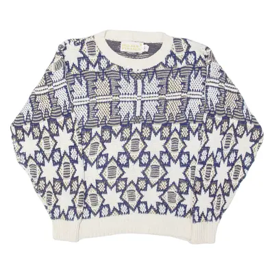 GOLDEN PYRAMID Womens Patterned Jumper Blue Crazy Pattern Tight Knit L