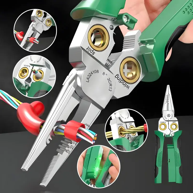 8 in 1 Wire Stripper Twister, Cable Scissors, Voltage Tester Pliers, Audible and Flashing LED Alarms Wire Stripper Tool for C...