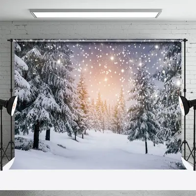 Snow Landscape Pine Tree Forest Christmas Backdrop - Aperturee