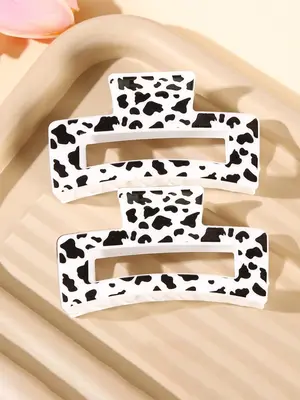 Cute Cow Print Hair Claws, 2pcs/set Women's Hollow out Design Trendy Hair Claws, Chic Gorgeous Hair Accessories for Hairstyle...
