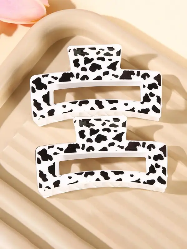 Cute Cow Print Hair Claws, 2pcs/set Women's Hollow out Design Trendy Hair Claws, Chic Gorgeous Hair Accessories for Hairstyle...