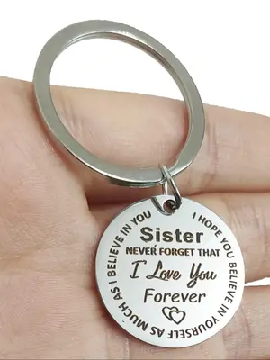 Trendy Letter Pattern Stainless Steel Round Keychain for Men & Women, Stainless Steel Key Chain for Bag, Car, Keyring As Gift