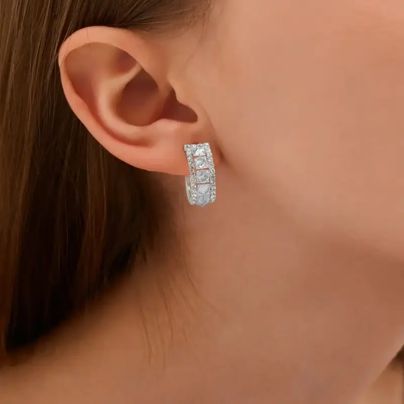 MEIITRUE 925 Sterling Silver Plated Crystal Hoop Earrings for Women, Lightweight C-Shaped Zirconia Earrings, Fashion Jewelry ...