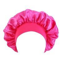SC Hot Pink Satin Hair Bonnett for Women for Protect Hair for sleeping with Embroidery Logo