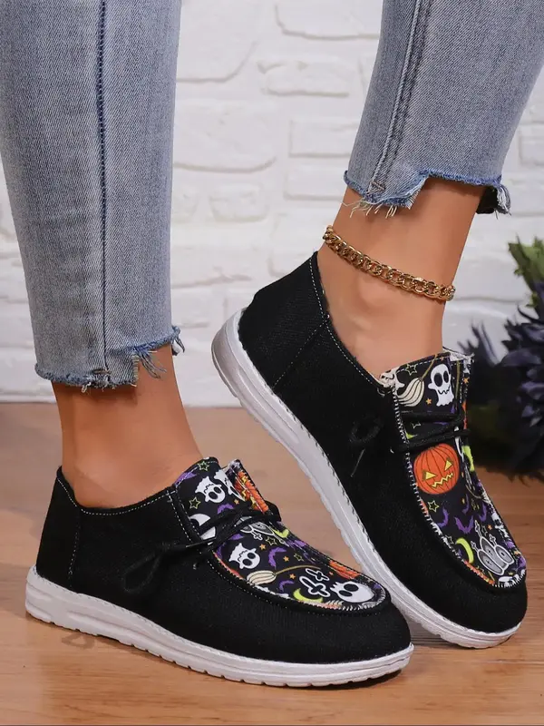 Women's Cartoon Print Lace Up Front Sports Shoes, Casual Comfortable Sports Footwear Running Shoes, Female Male Round Toe Wal...
