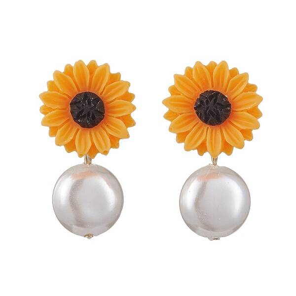 Natural Pearl & Resin Sunflower Stud Earrings
