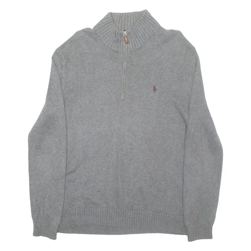 POLO RALPH LAUREN Mens Jumper Grey 1/4 Zip Tight Knit L