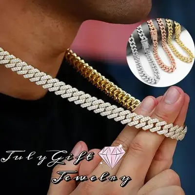 Hip Hop Mens Full Iced Out 12mm CZ Miami Cuban Link Chain Choker 18\